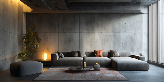 Minimalismo en cemento visto: cuando la iluminación y la deco toman el protagonismo