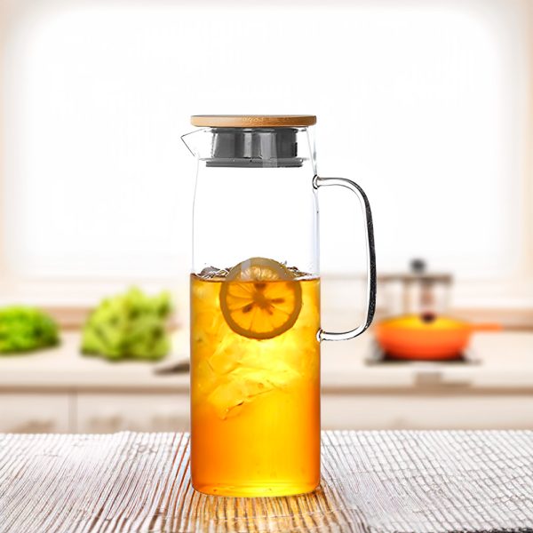 JARRA DE VIDRIO 1500ML CON TAPA DE MADERA LH-3081