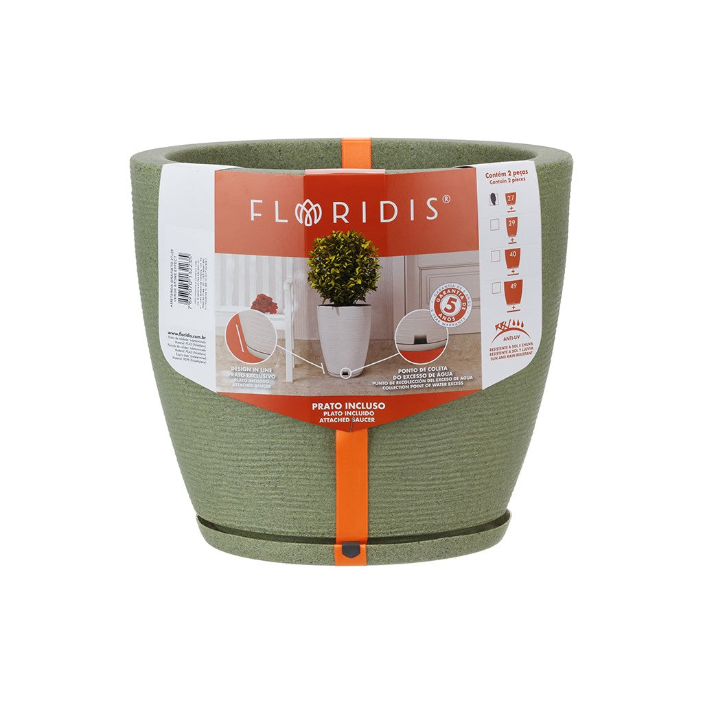 MACETA 27X28CM AMSTERDA GRAPHITO EFECTO PIEDRA VERDE