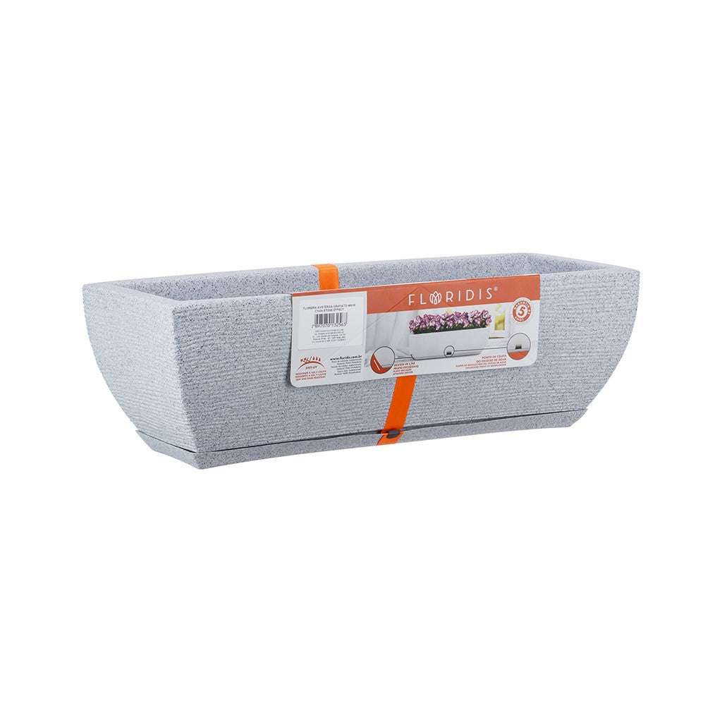 MACETA 48X16CM AMSTERDA GRAPHITO EFECTO PIEDRA GRIS