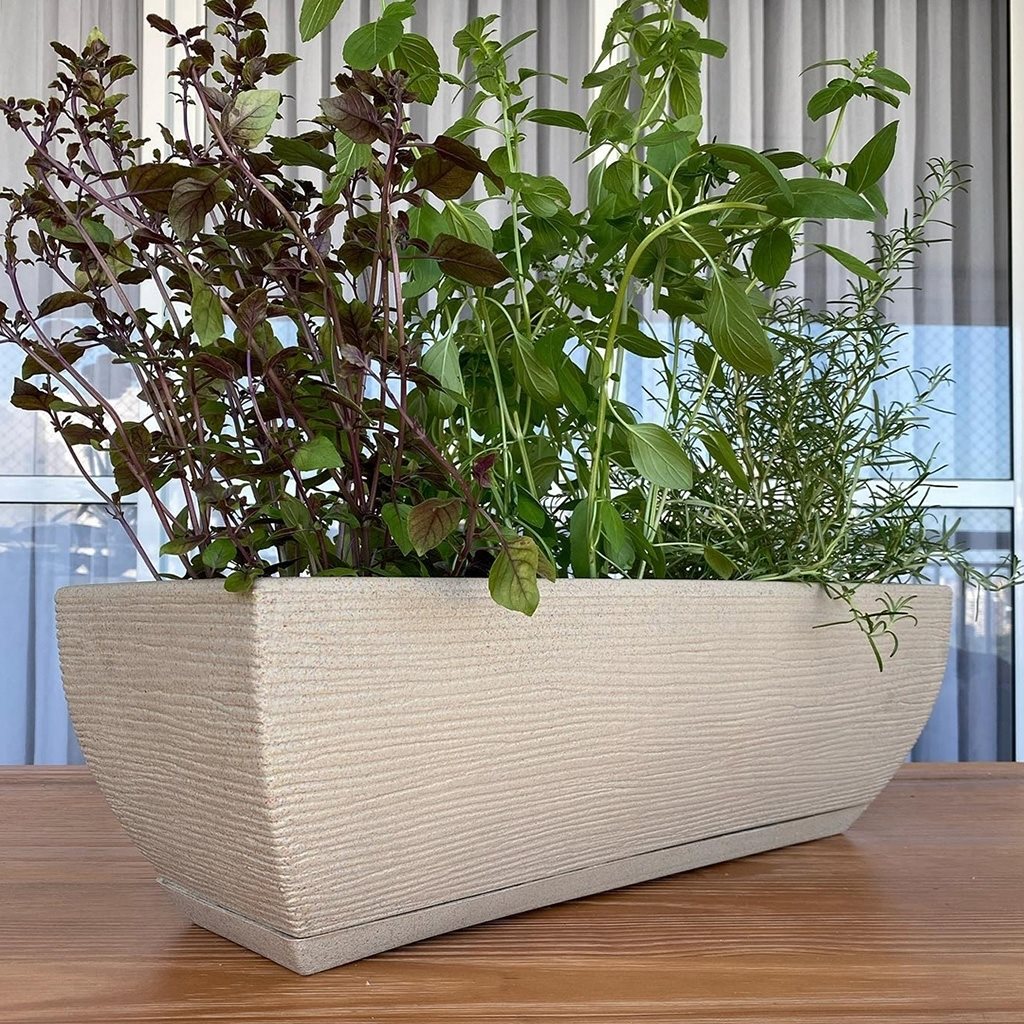 MACETA 48X16CM AMSTERDA GRAPHITO EFECTO PIEDRA GRIS