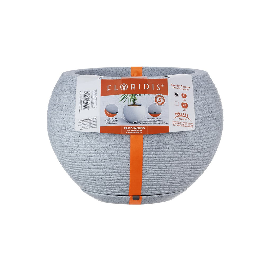 MACETA 27X24CM FLORENCA SISAL EFECTO PIEDRA GRIS