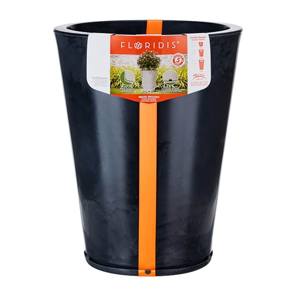 MACETA 38X57CM GENEBRA MARMORATO NEGRA