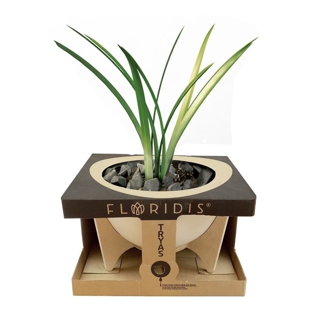 MACETA C/BASE MADERA 38X20CM TRYAS GRIS