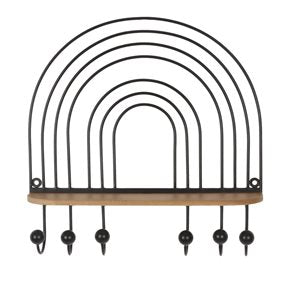 REPISA PERCHERO 6 COLGADORES METAL Y MADERA 40X40X8.5 CM