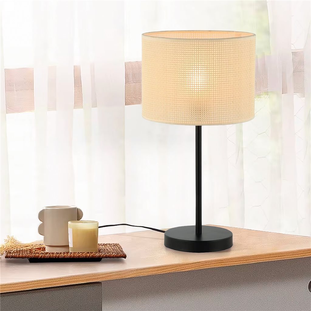LAMPARA DE MESA D25x45CM TEJIDO/METAL BEIGE/NEGRO