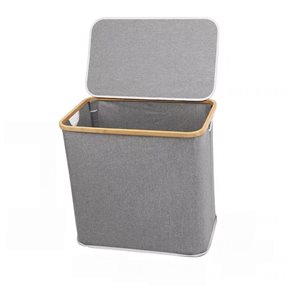 CESTO CON TAPA 53X33X51CM BAMBOO/CANVAS NAT/GRIS