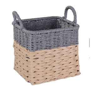 CESTO C/ASAS 27X27X25CM TEJ. CORDON PAPEL NAT/GRIS
