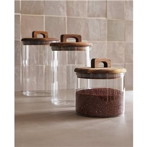 RECIPIENTE BORO 800ML TAPA MADERA ACACIA D10XH17.3CM