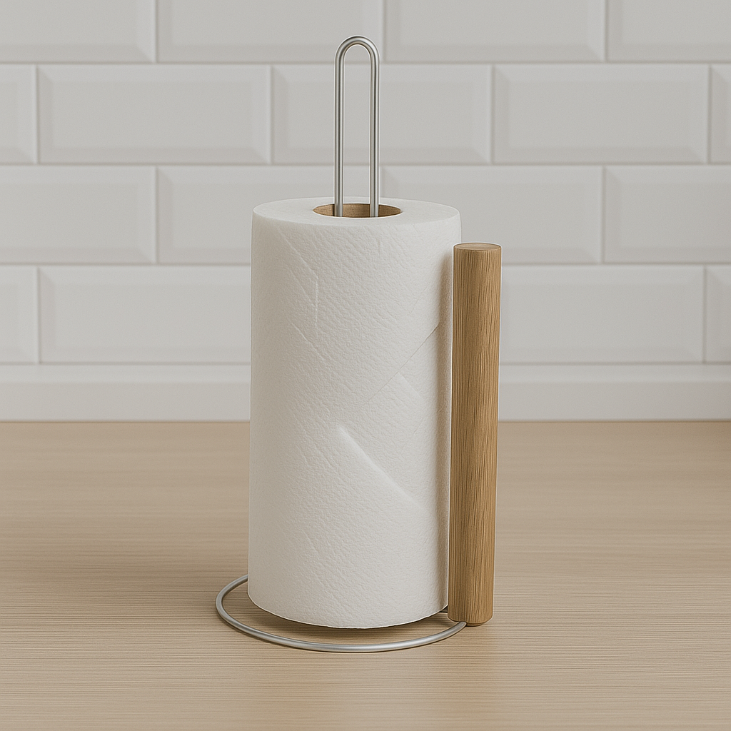 Porta rollo cocina blanco/madera 15x13x29cm