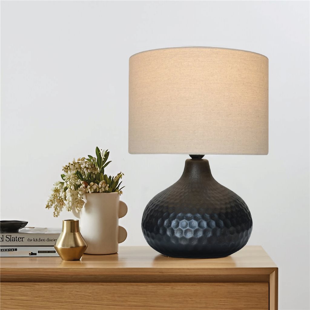 LAMPARA DE MESA CERAMICA D30x40CM HEXAGONOS NEGRO