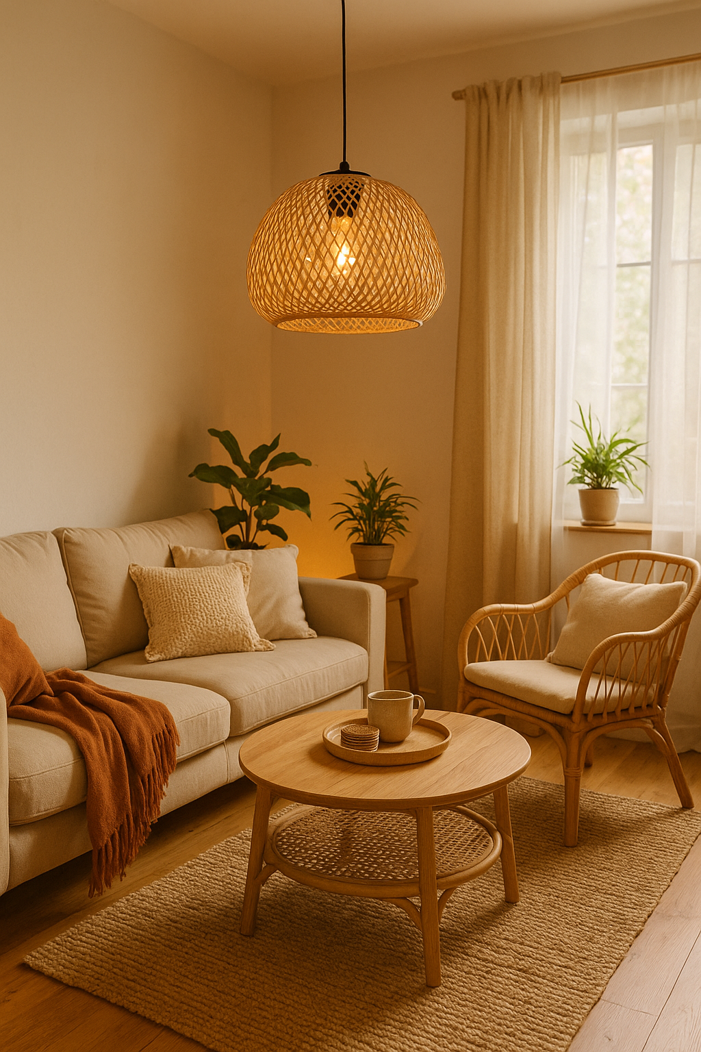 Colgante Varilla Madera Tipo Mimbre