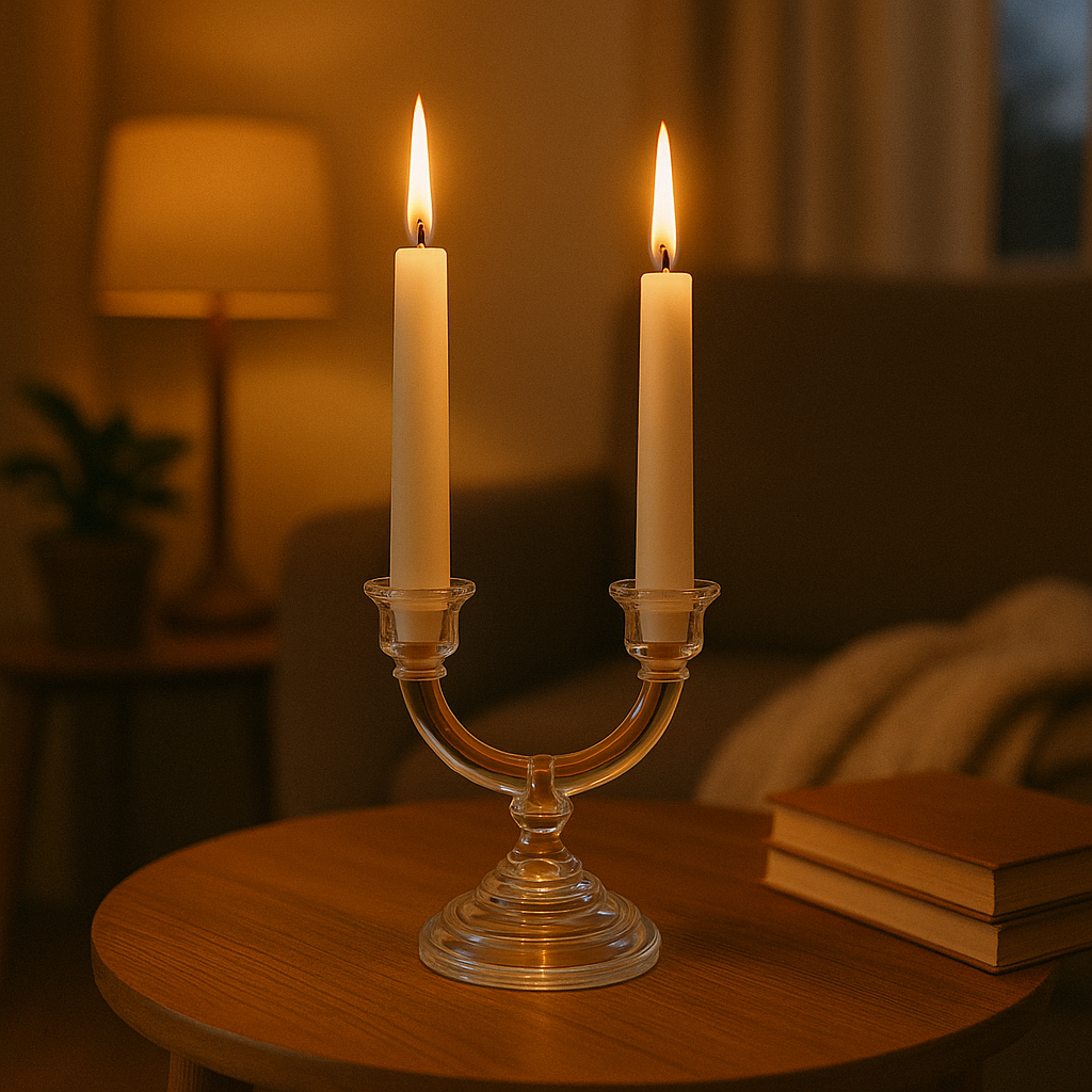 CANDELABRO DE VIDRIO DOBLE 11X 9CMS C/CAJA