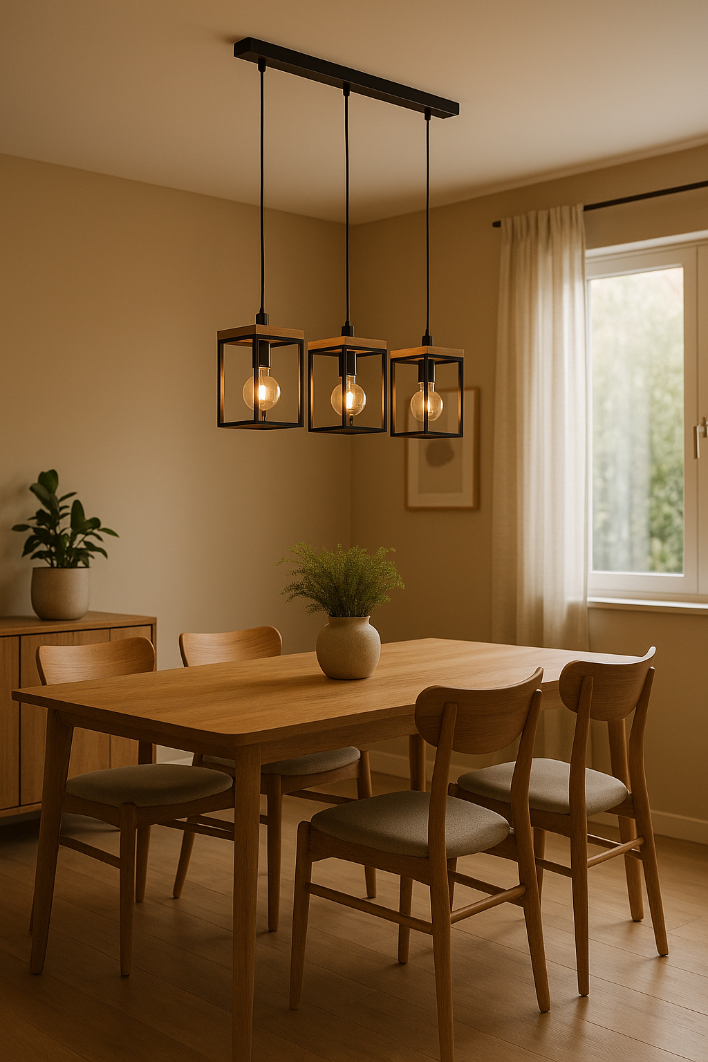 Colgante de Acero Negro/Madera 3 Prismas