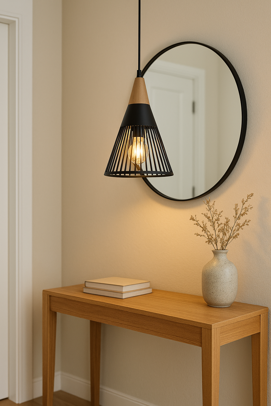 Colgante Cono Varillas Metal Negro/Madera