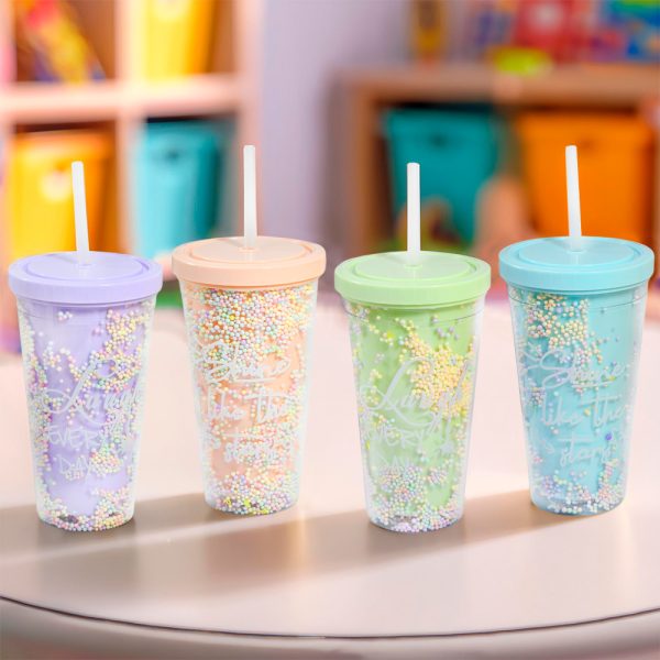 VASO PLASTICO PELOTITAS DE COLORES 550ML LH-4081