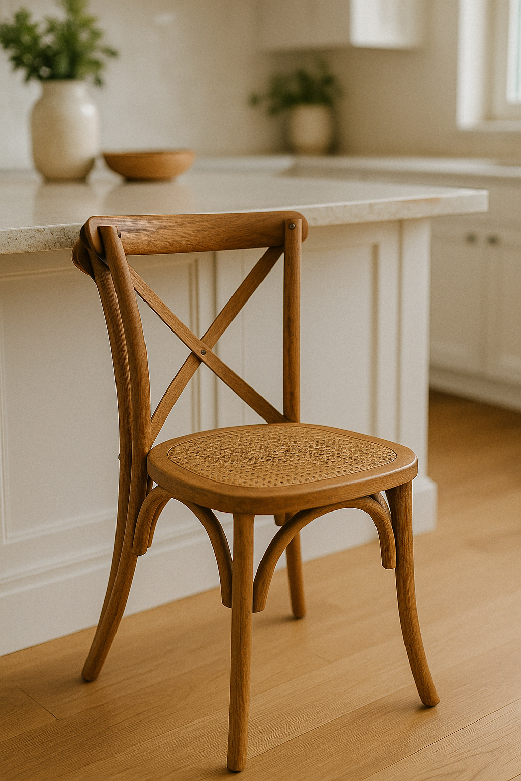 SILLA CROSS madera/rattan oscuro 46×42×87cm