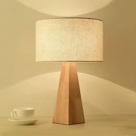 Lámpara de Mesa Portátil de Madera con Pantalla Textil