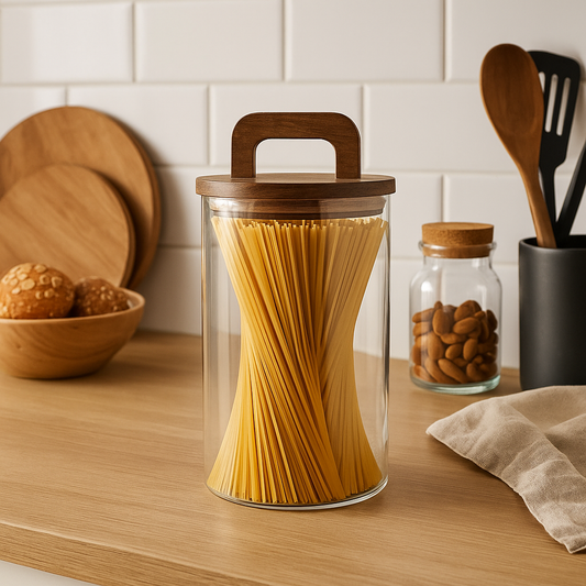 RECIPIENTE BORO 1L TAPA MADERA ACACIA D10XH20.6CM