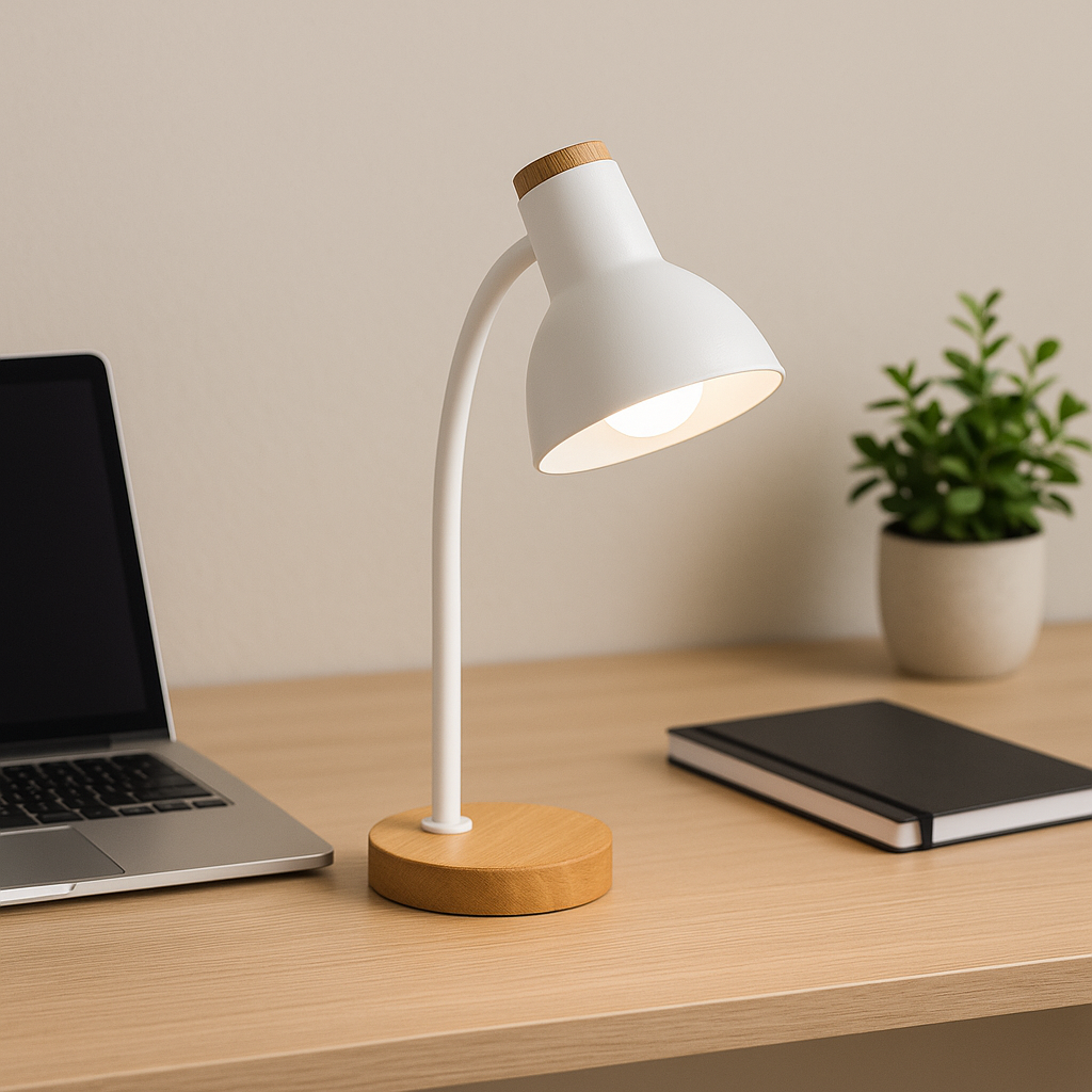 Portátil Mesa Blanca con Base de Madera 1xE27 "Veradal"