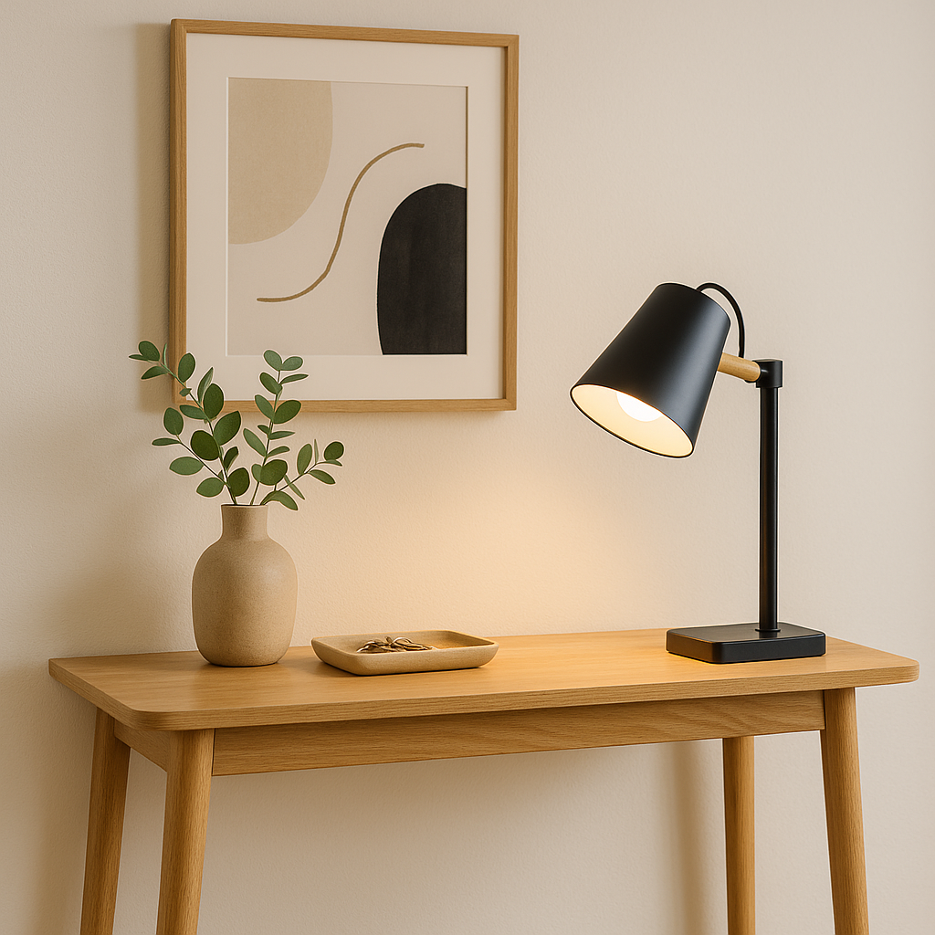 Portátil Acero Negro y Madera 1xE14 485mm "La"