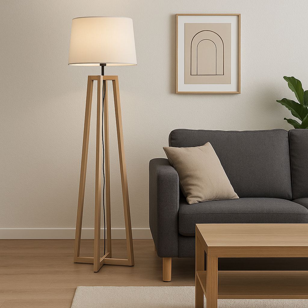 Portátil de Pie Madera con Pantalla Textil 1xE27