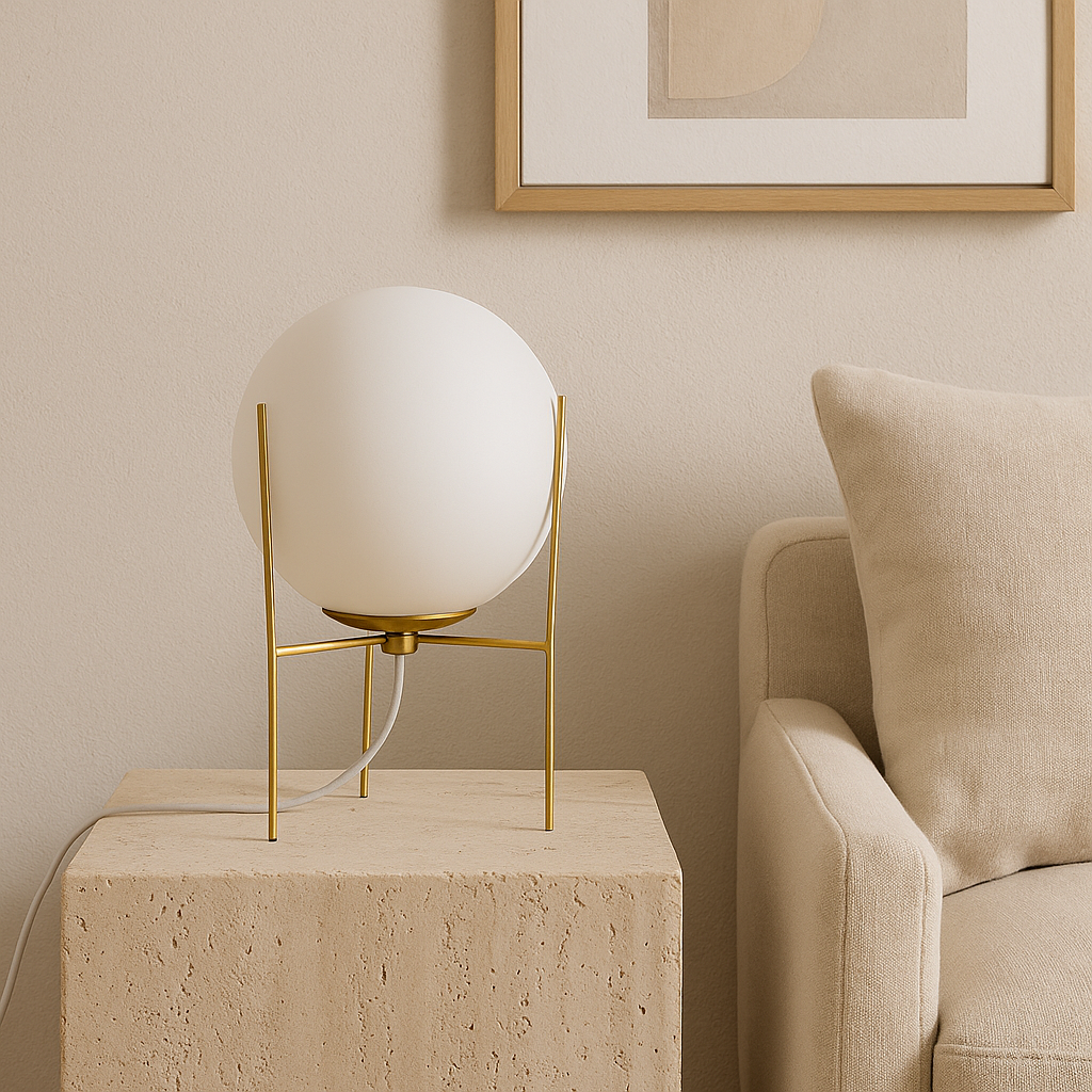 Lámpara de Mesa Pireo – Blanco & Dorado