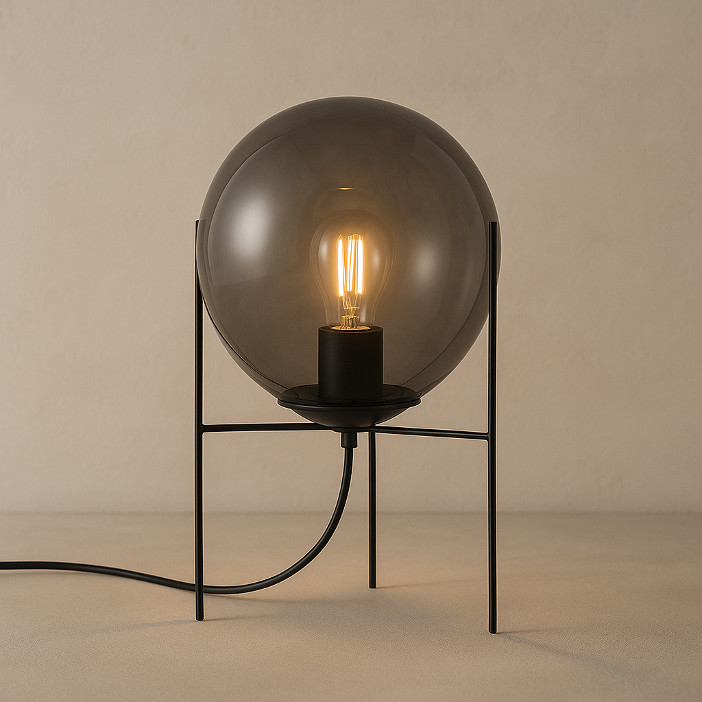 Lámpara de Mesa Pireo – Negro & Vidrio Ahumado