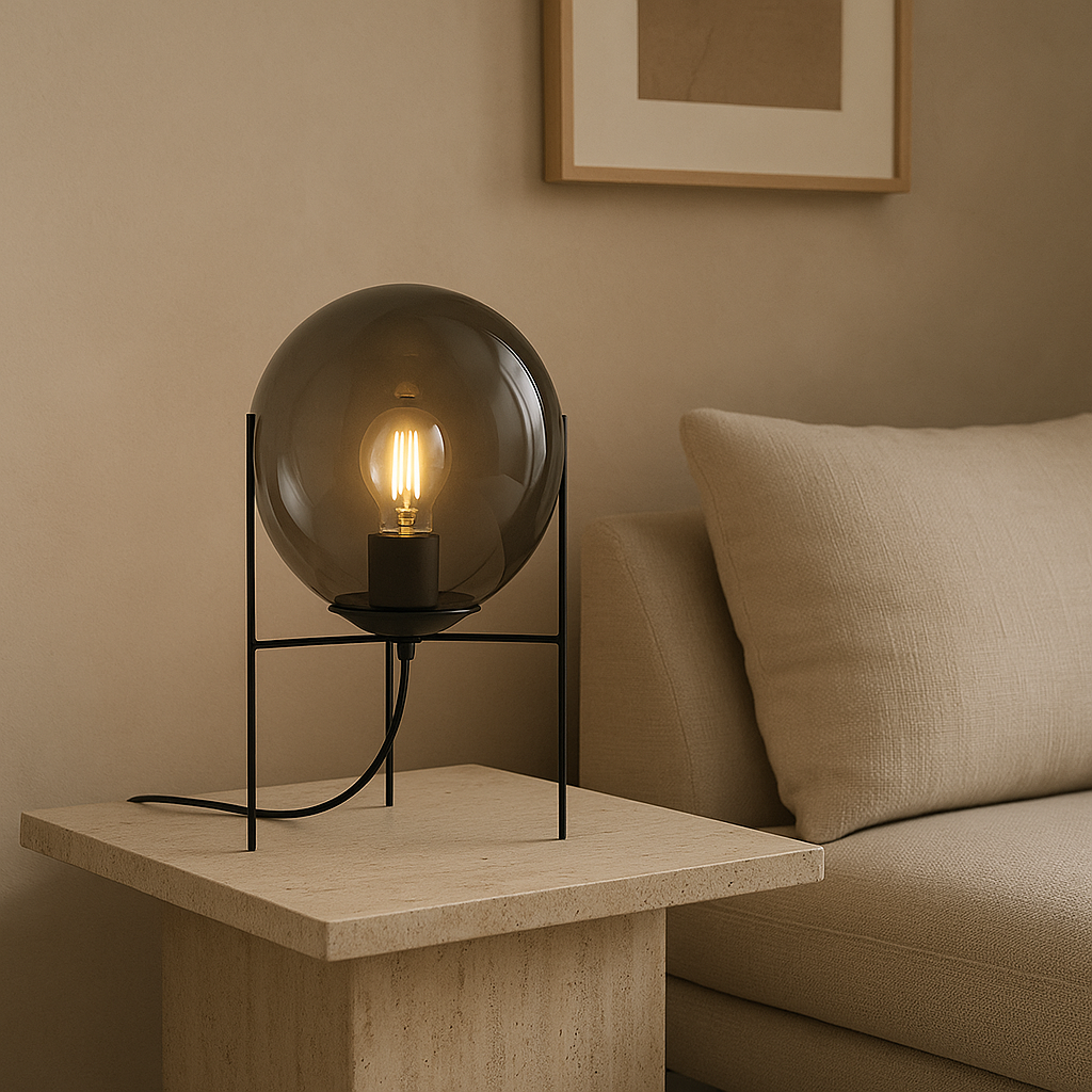 Lámpara de Mesa Pireo – Negro & Vidrio Ahumado