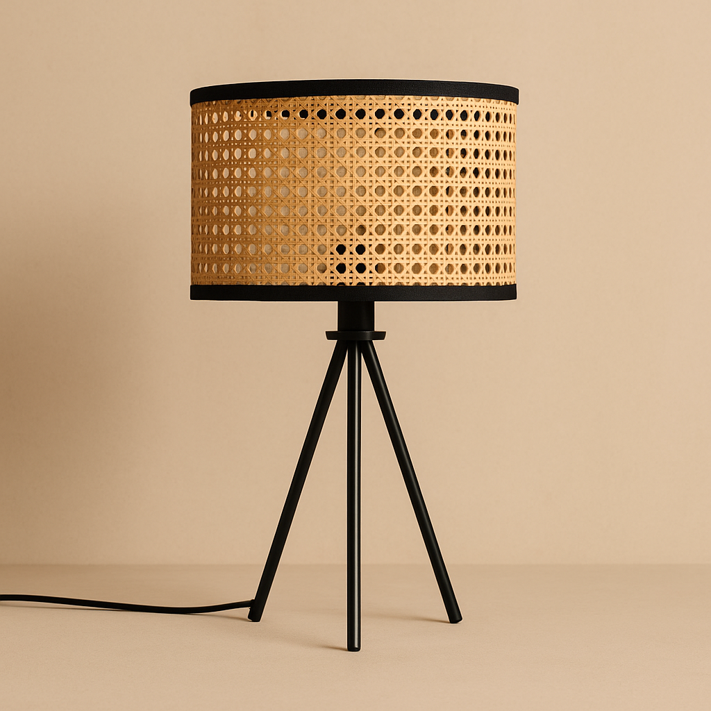 Lámpara de Mesa Amelio – Ratán Natural & Estructura Negra