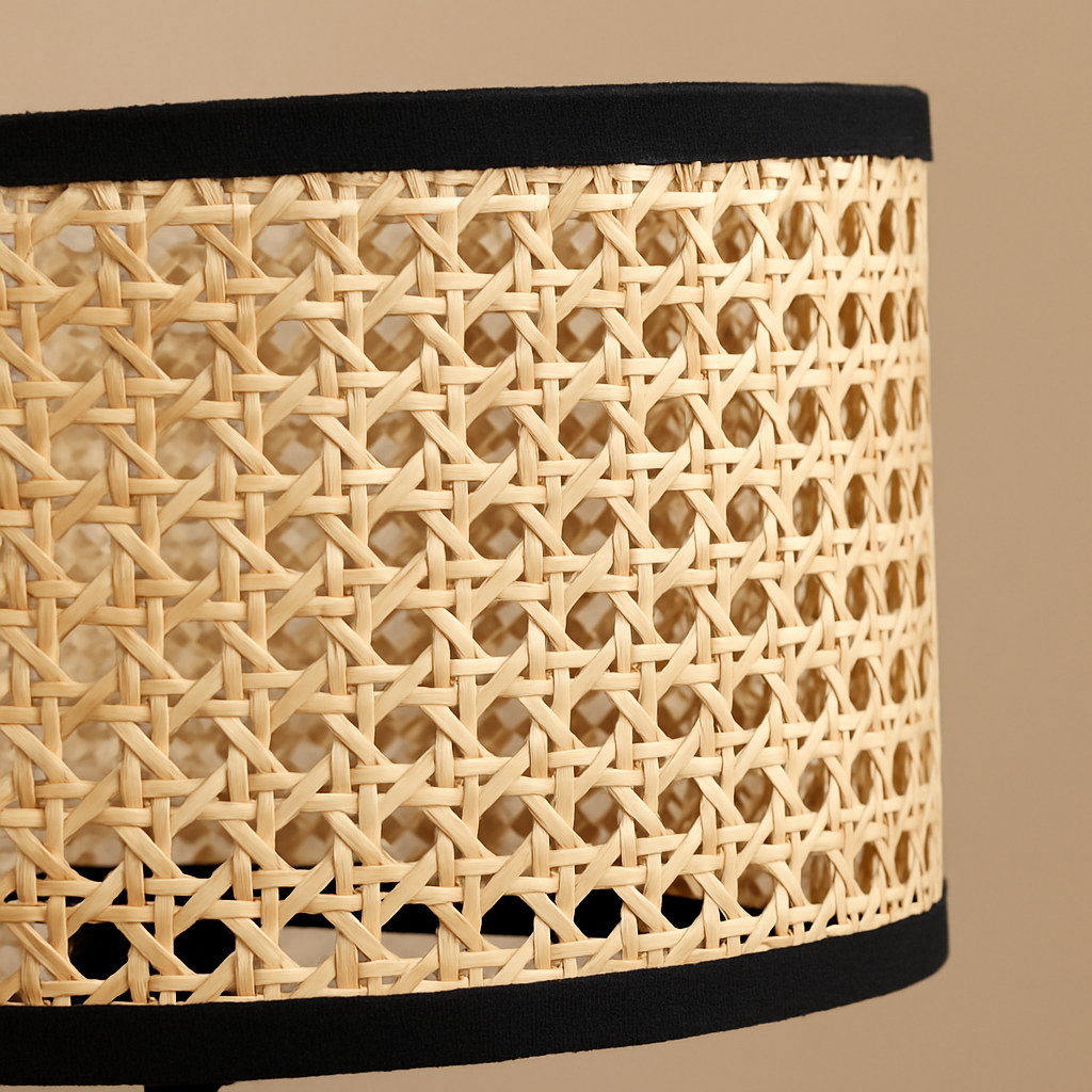 Lámpara de Mesa Amelio – Ratán Natural & Estructura Negra