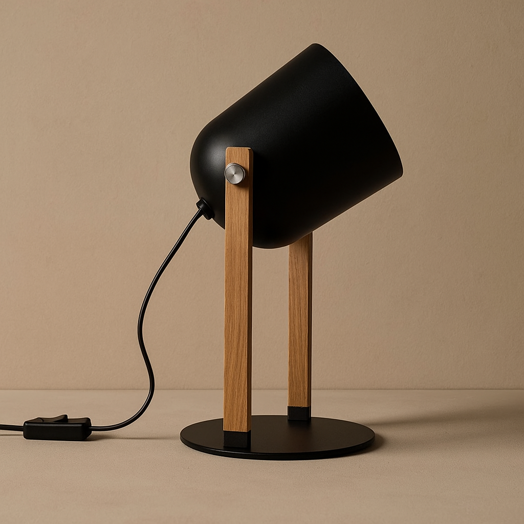 Lámpara de Mesa Alba – Negro & Madera Natural