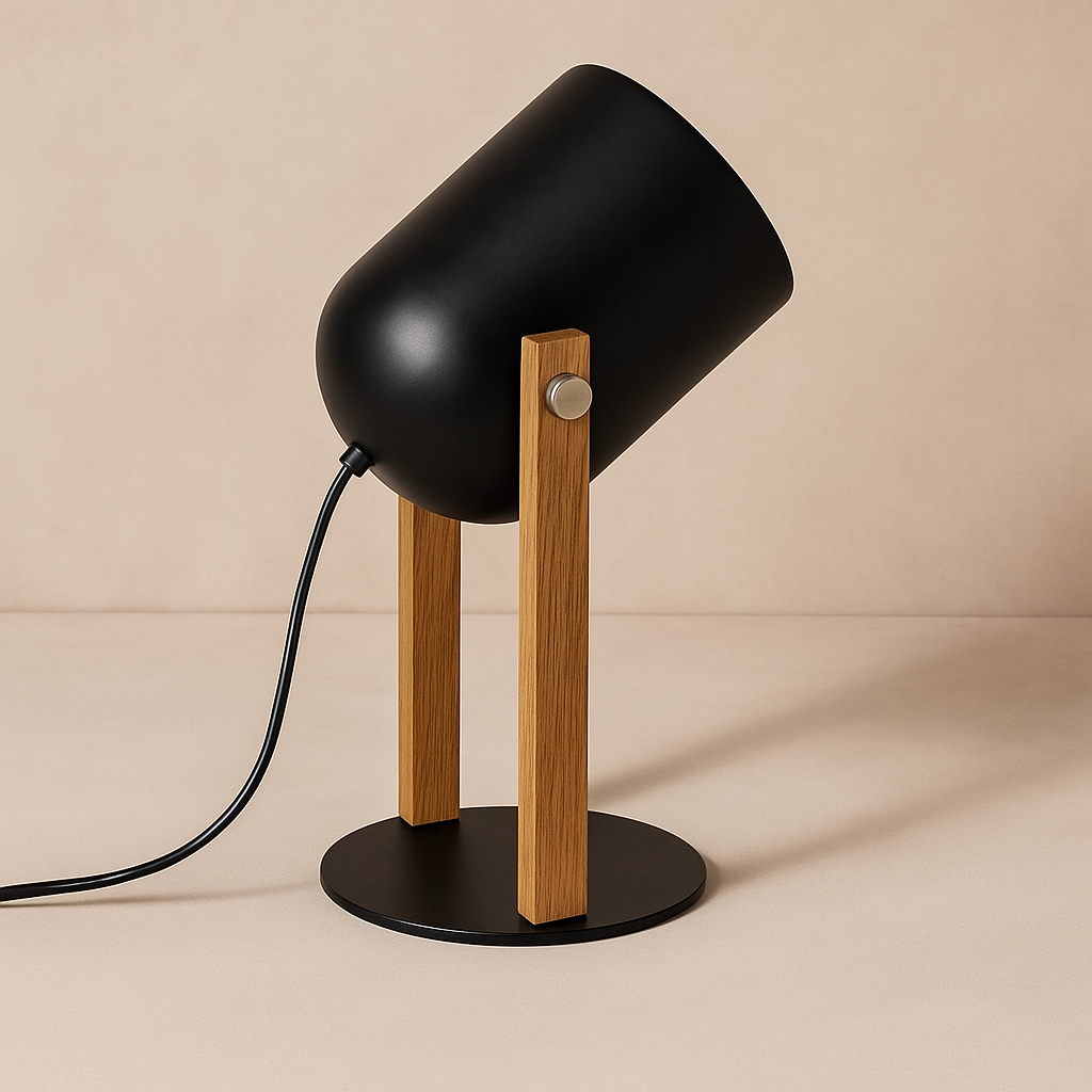 Lámpara de Mesa Alba – Negro & Madera Natural