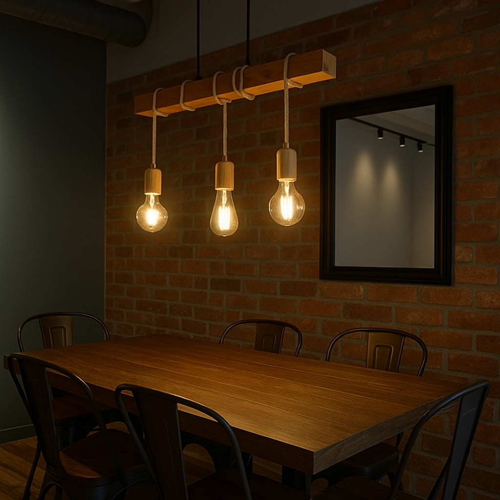 Colgante Vintage Madera y Portalámparas Blanco