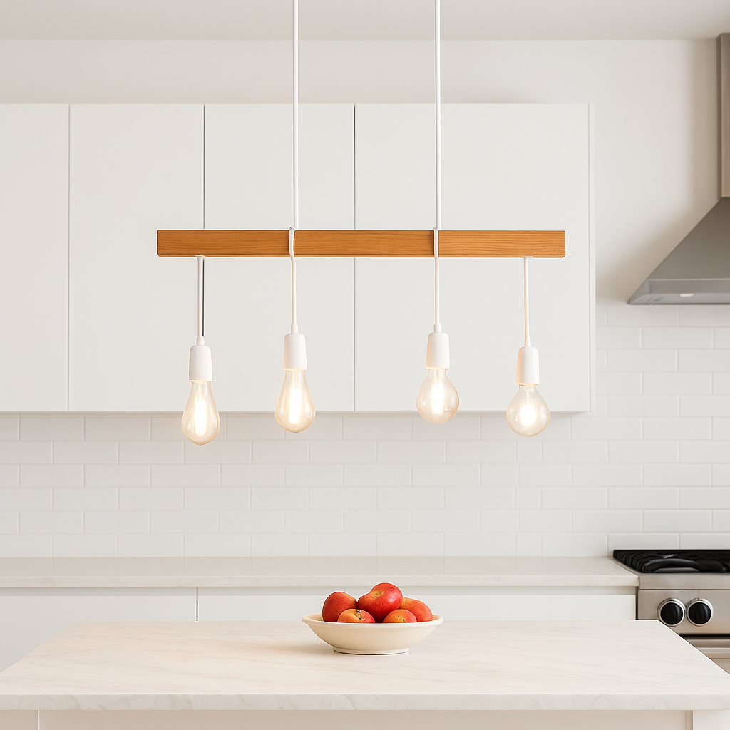 Colgante Vintage Madera y Portalámparas Blanco