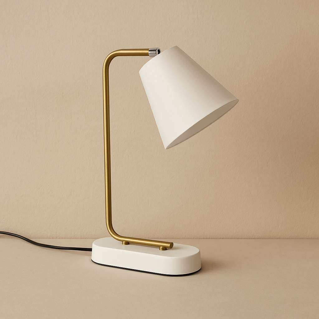 Lámpara de Mesa Zenith – Blanco & Dorado Elegante