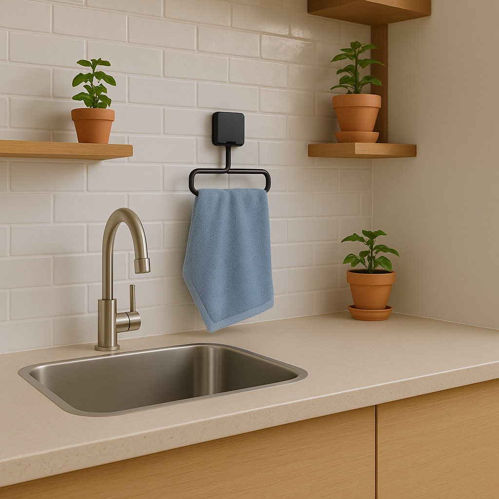 Toallero adhesivo negro cuadrado 16x12x7.7cm