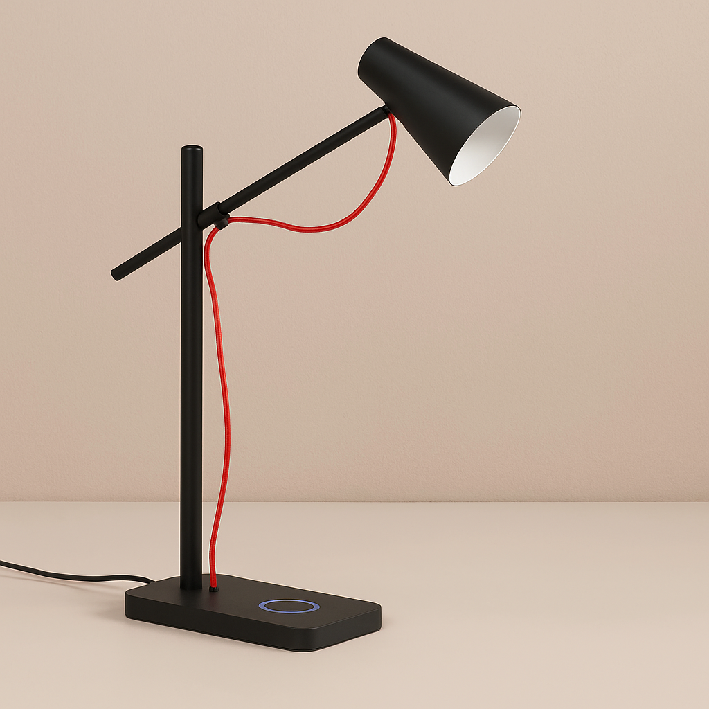 Lámpara de Mesa Quebec – Negra con Cable Rojo