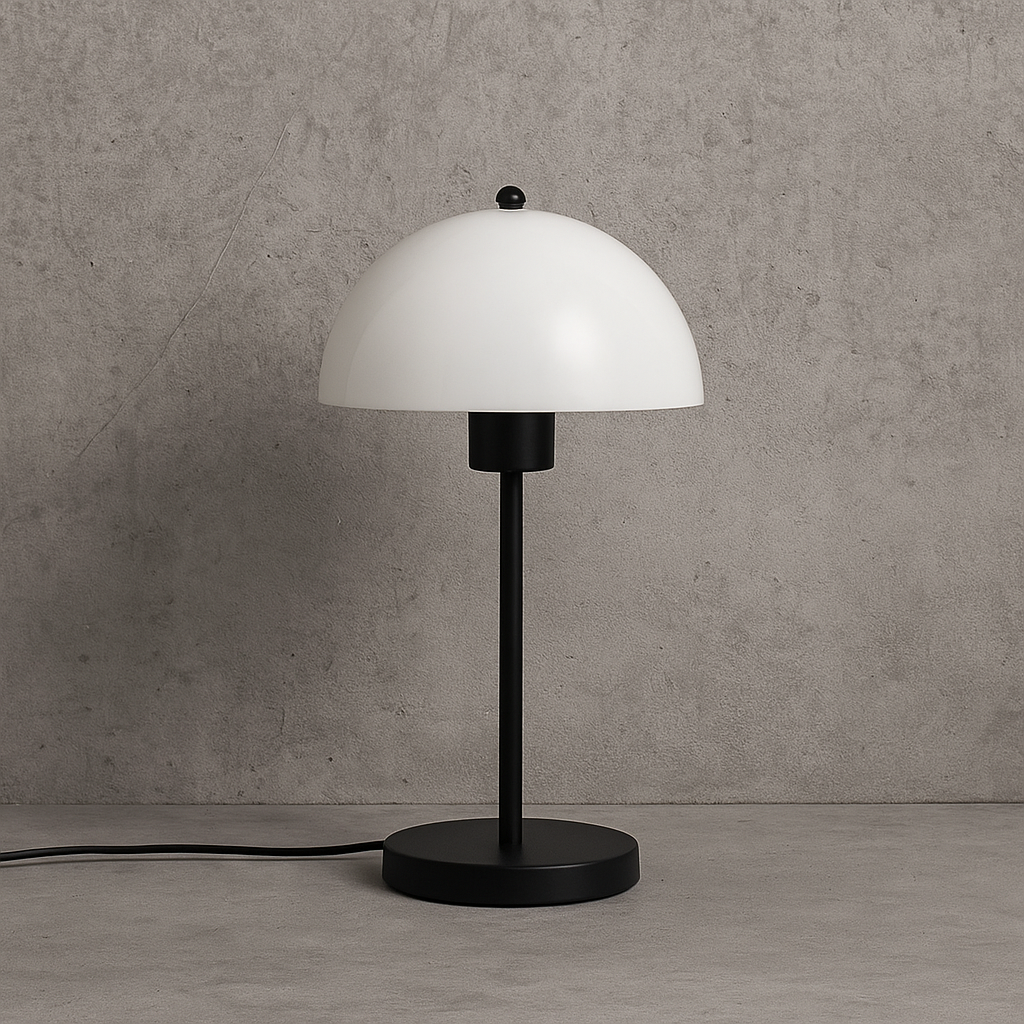 Lámpara de Mesa Mushroom – Negro con Pantalla Opal
