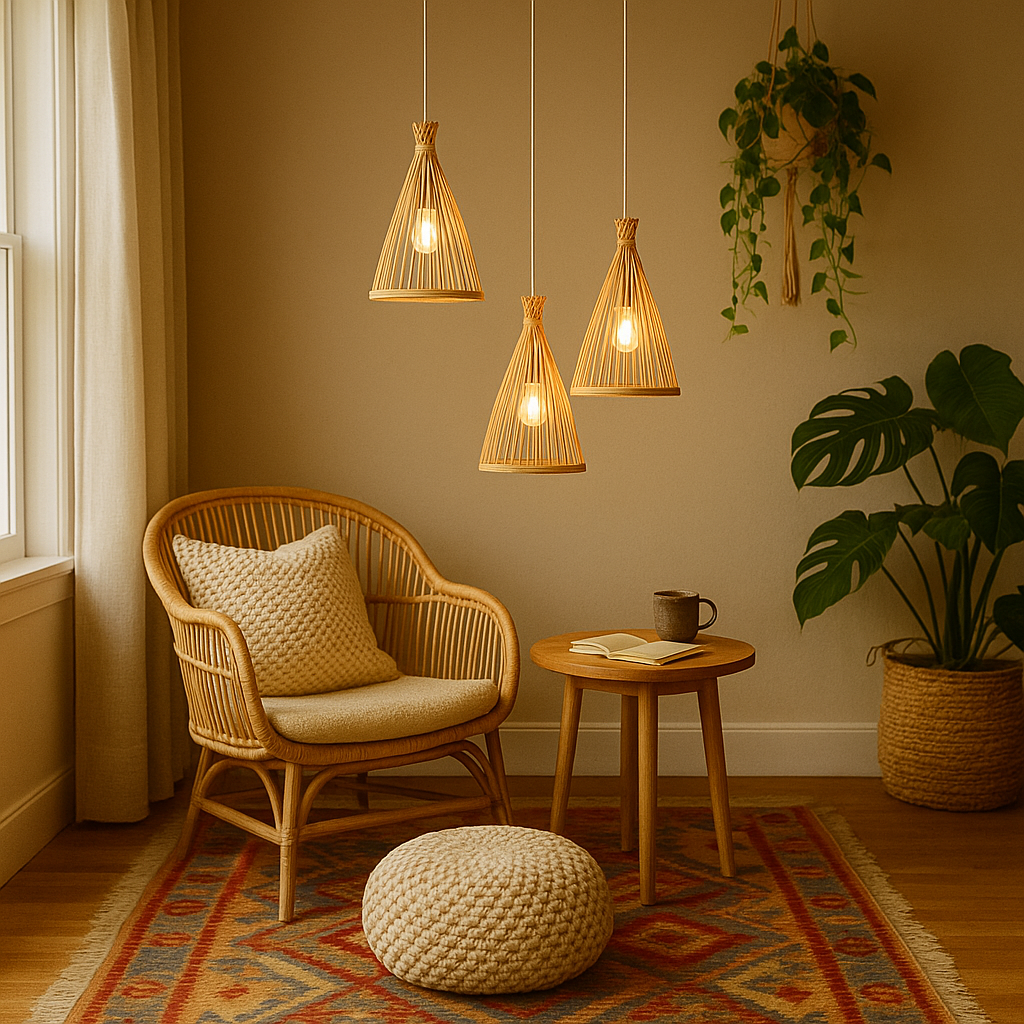 Colgante de bambú con base triple