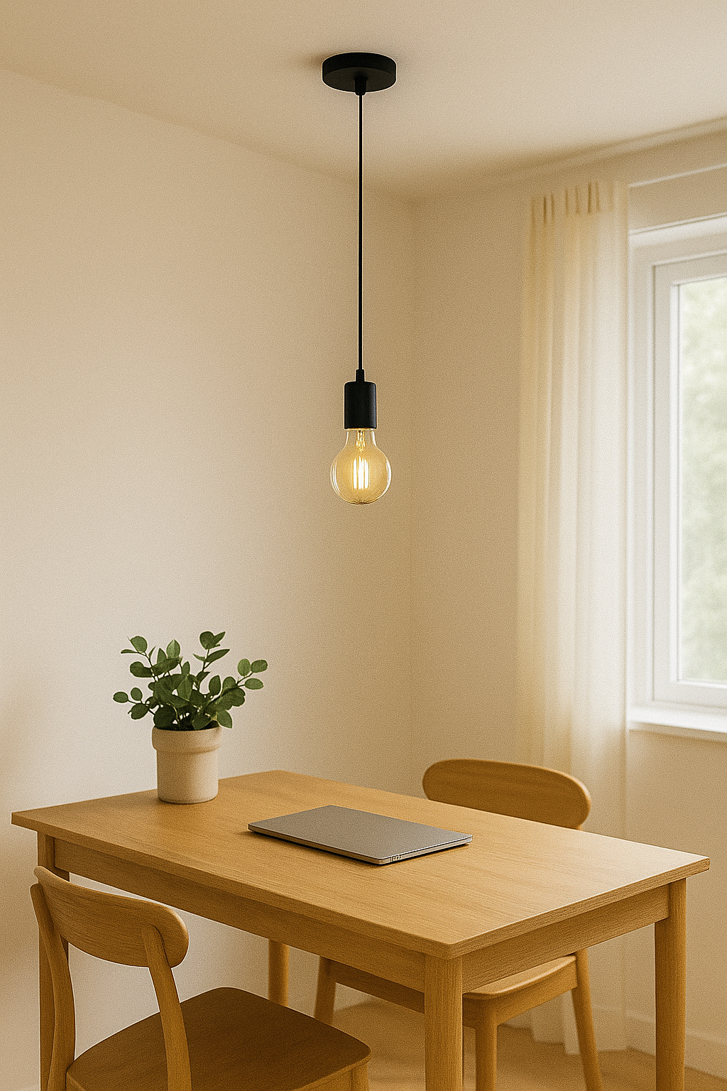 Colgante Florón Negro Cable 1m Textil Blanco/Negro