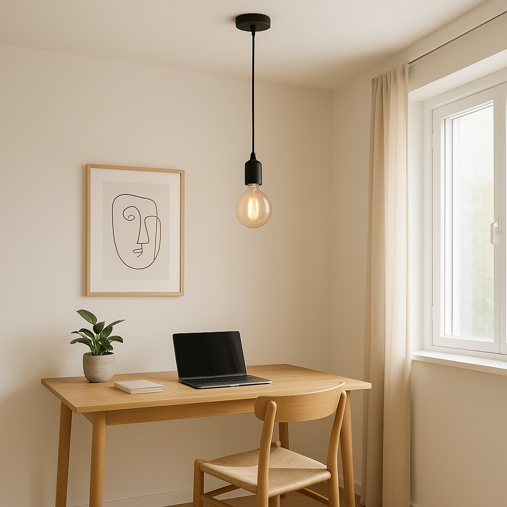 Colgante Florón Negro Cable 1m Textil Blanco/Negro