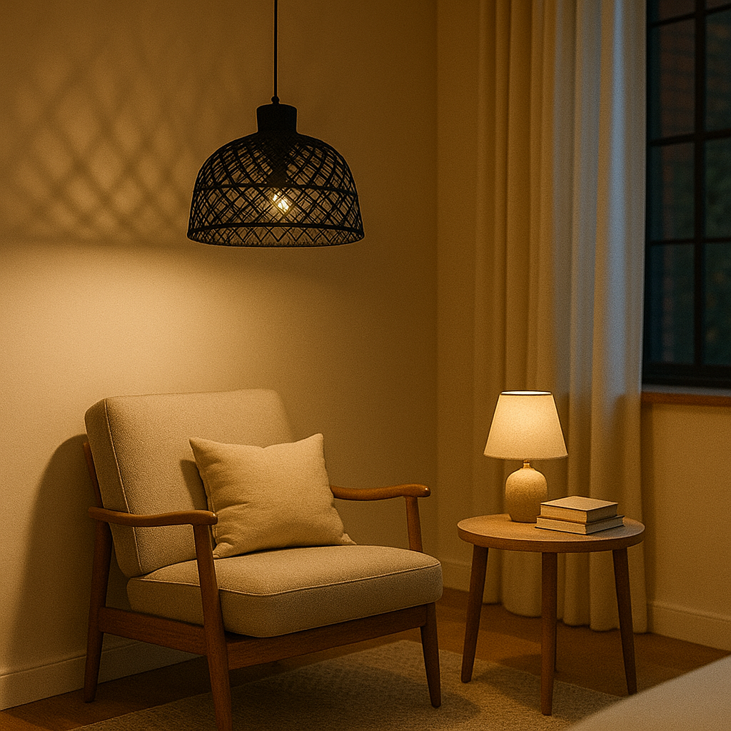 Colgante de Madera Tipo Mimbre Negro