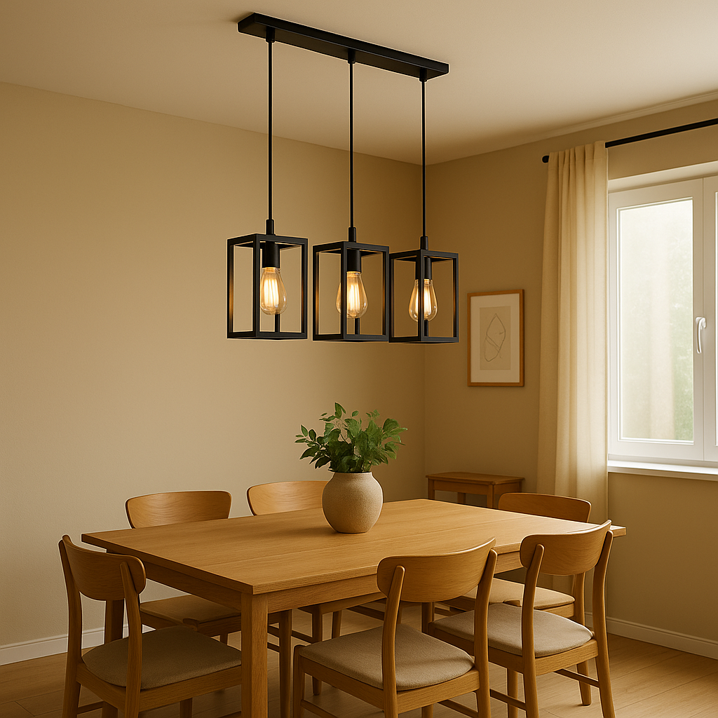 Colgante de Acero Negro/Madera 3 Prismas