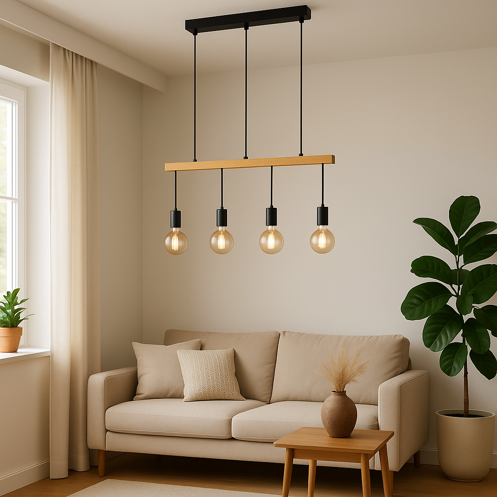 Colgante Madera y Portalámparas Vintage