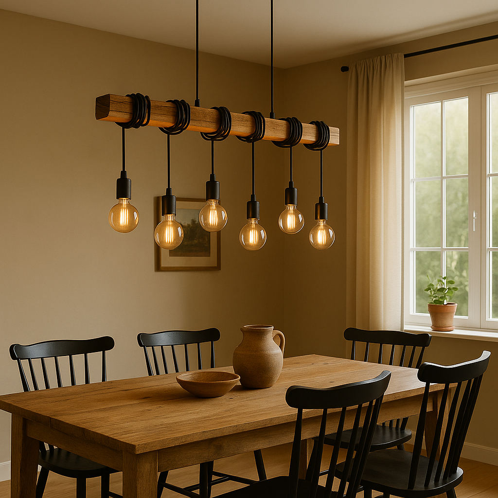 Colgante Madera y Portalámparas Vintage