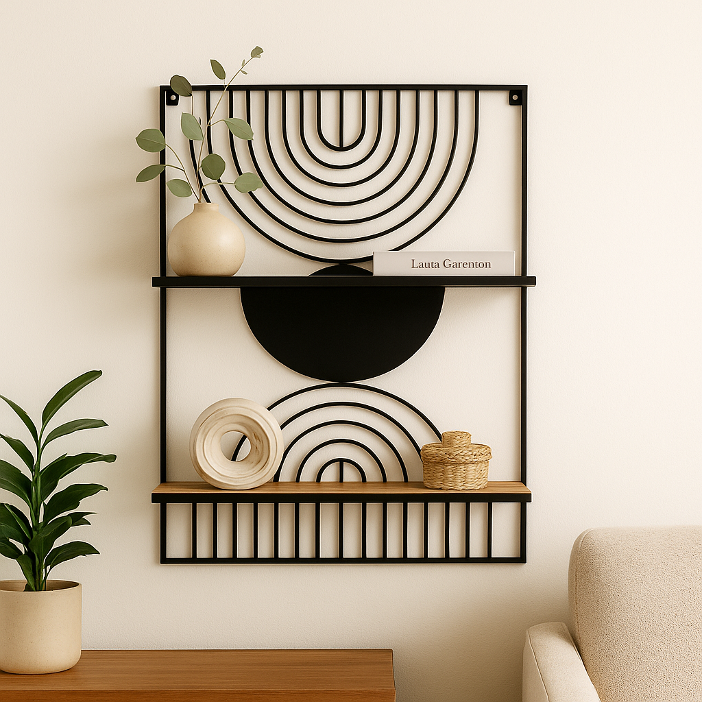 REPISA 2 NIVELES CIRCULOS METAL Y MADERA 40.5X64X3 CM