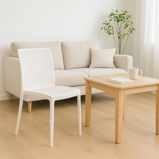 SILLA APILABLE BLANCA "ISABELLE" RESPALDO CALADO