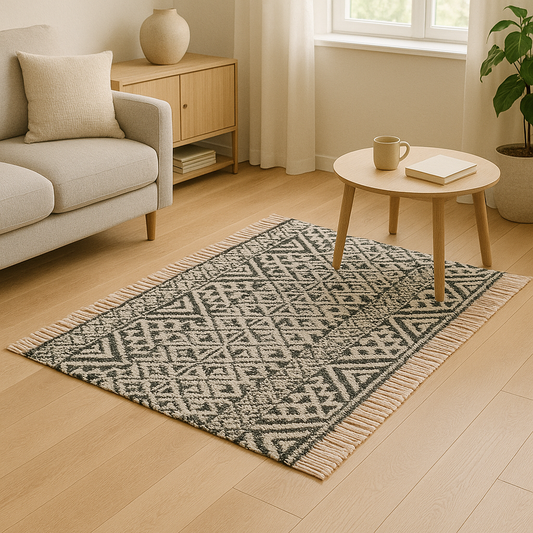 ALFOMBRA 50x80CM TRIANGULOS TRIBAL BLANCO Y NEGRO