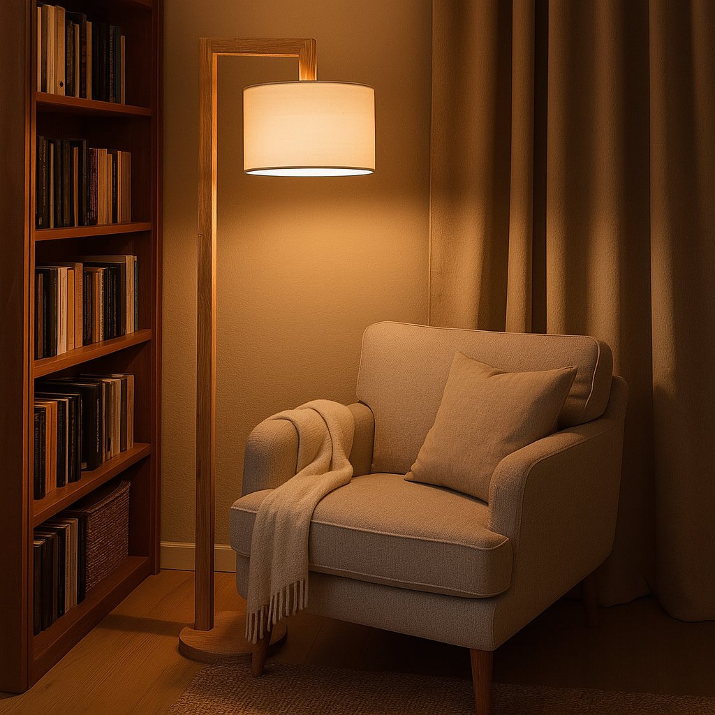 Portátil de Pie en Madera y Tela Blanca 1xE27 Altura 1550cm